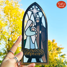 Load image into Gallery viewer, Nativity Window SVG | Layered Christmas Nativity Stained Glass Cutting File