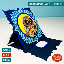 Load image into Gallery viewer, Owl Easel Card SVG | Layered Owl Easel Greetings Card Cutting File
