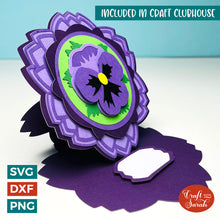 Load image into Gallery viewer, Pansy Easel Card SVG | Layered Flower Easel Greetings Card Cutting File