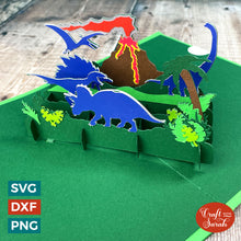 Load image into Gallery viewer, Dinosaurs Popout Card SVG | Layered Dinosaurs Greetings Card Cut Files