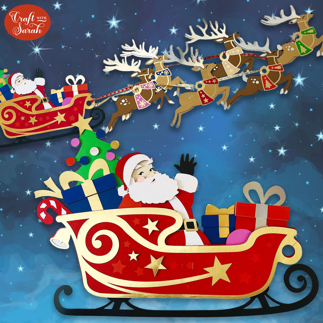 Giant Santa Sleigh SVG | Festive Santa & Reindeer Cutting File