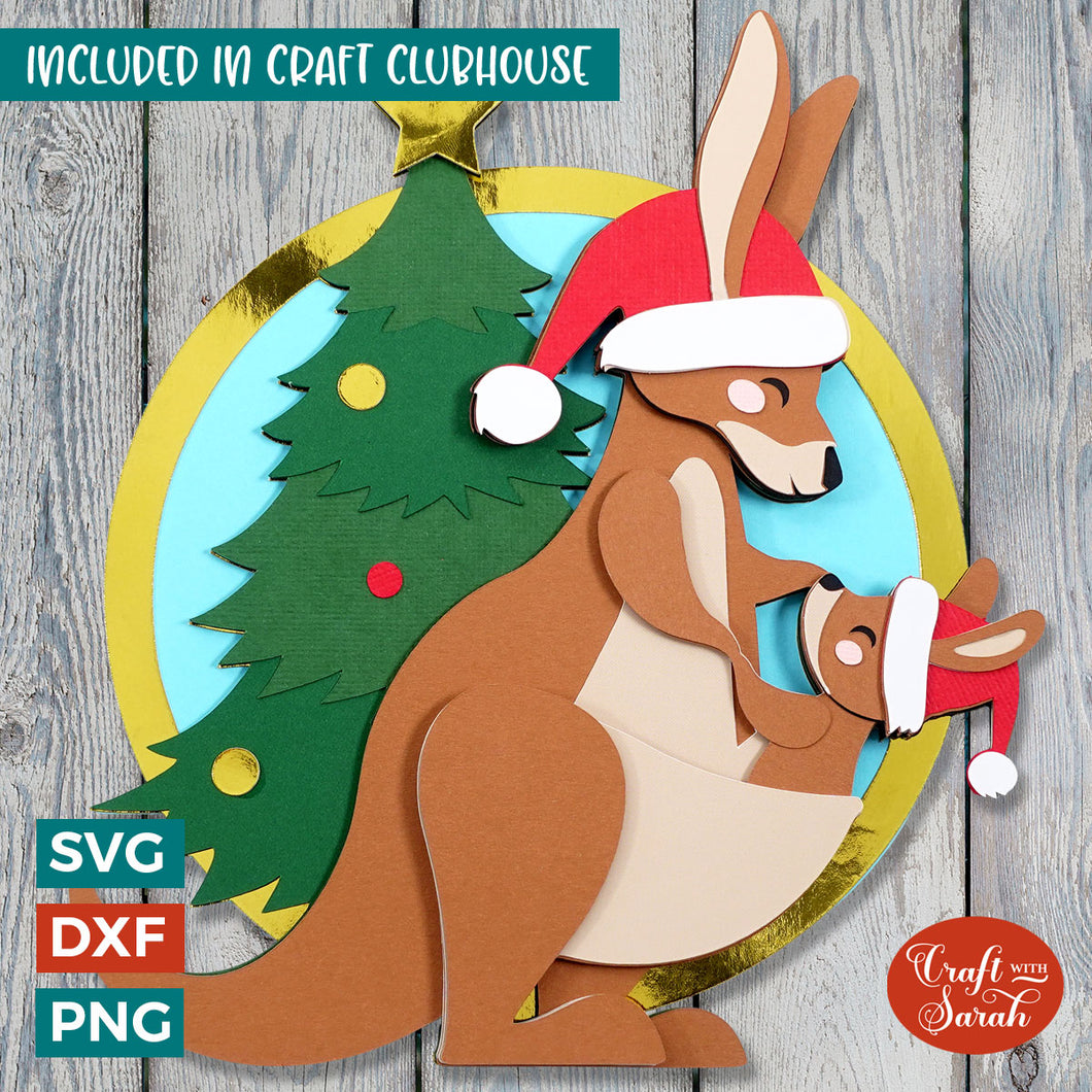 Christmas Kangaroos SVG | Layered Australian Christmas Scene Cutting File