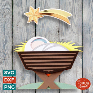 Baby in Crib Nativity Gnome SVG | Christmas Star of David Baby Gonk Cut Files