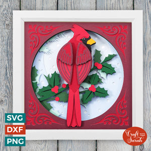 Cardinal Shadow Box SVG |  Festive Christmas Shadow Box Cutting File