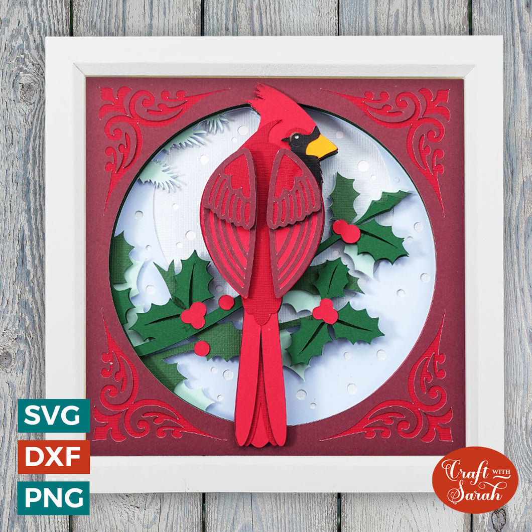 Cardinal Shadow Box SVG |  Festive Christmas Shadow Box Cutting File
