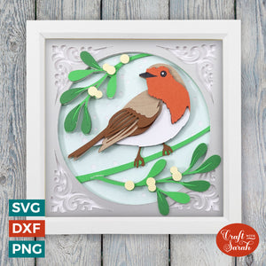 Robin Shadow Box SVG | Christmas Shadow Box Cutting File