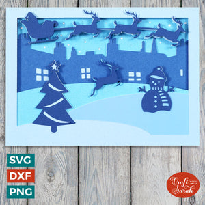 Blue Christmas Scene Layered Card Cut File | CCC23