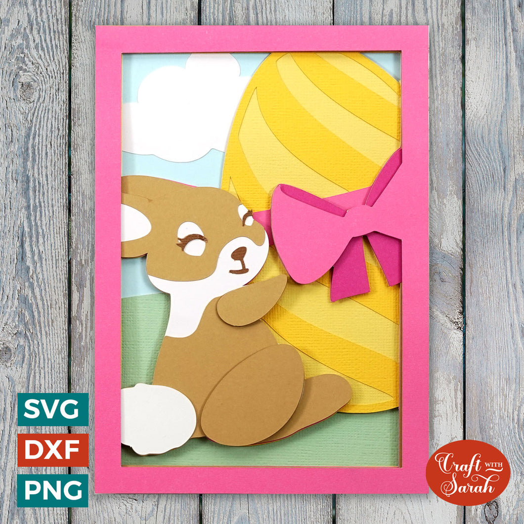 Bunny Hugging Egg Card SVG | Layered Easter Greetings Card Cutting File
