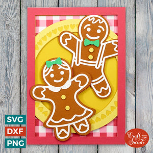 Gingerbread People Card SVG | Layered Christmas Greetings Card Cutting File