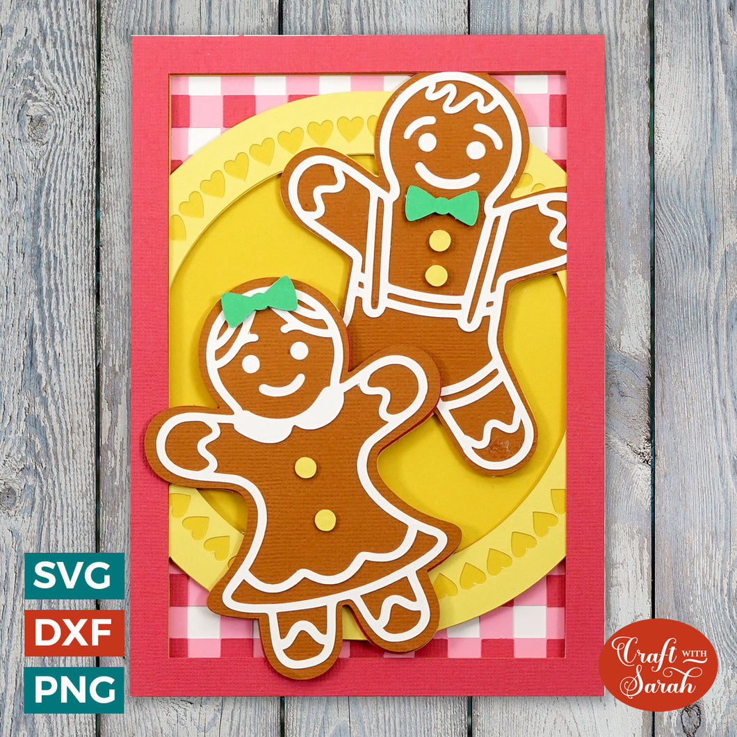 Gingerbread People Card SVG | Layered Christmas Greetings Card Cutting File