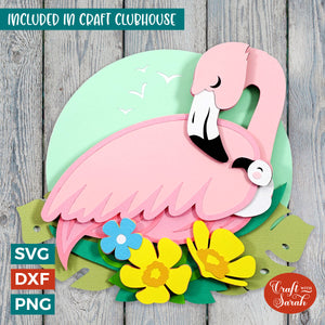 Flamingo & Chick SVG | 3D Layered Mother & Baby Flamingo Cut File