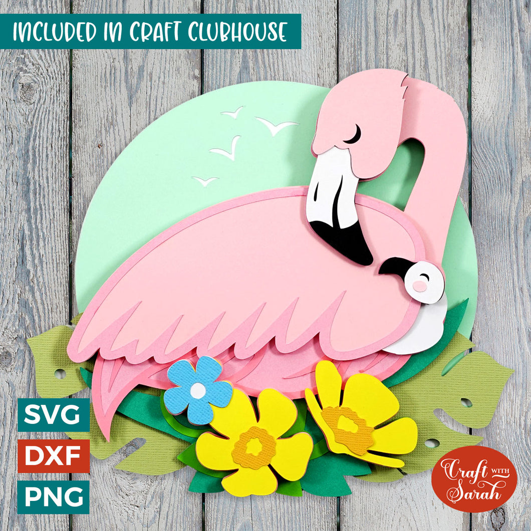 Flamingo & Chick SVG | 3D Layered Mother & Baby Flamingo Cut File