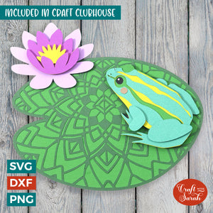 Frog & Lilypad SVG | 3D Layered Mandala Frog Cutting File