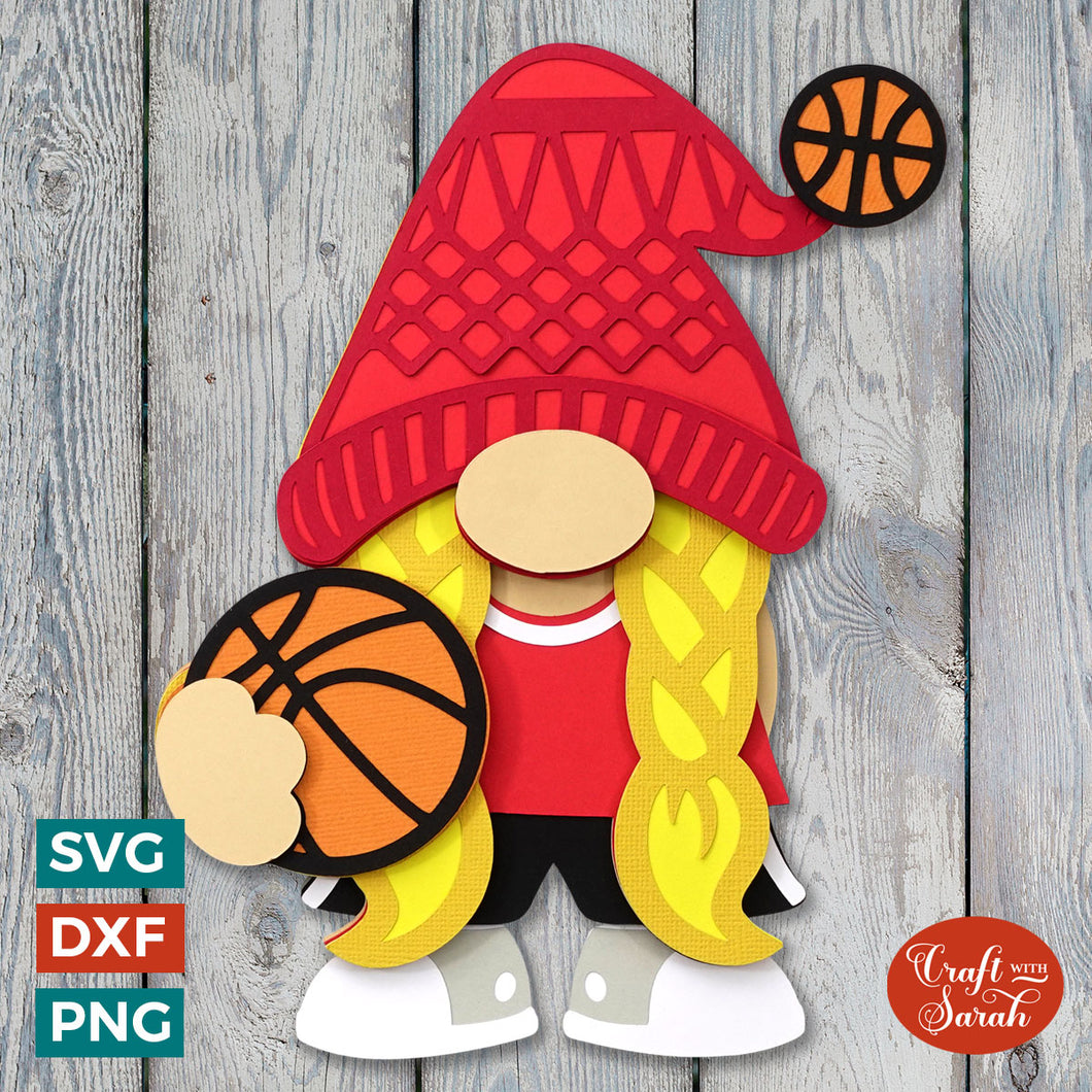 Basketball Gnome SVG | Layered Female Basketball Player Gonk Cut Files