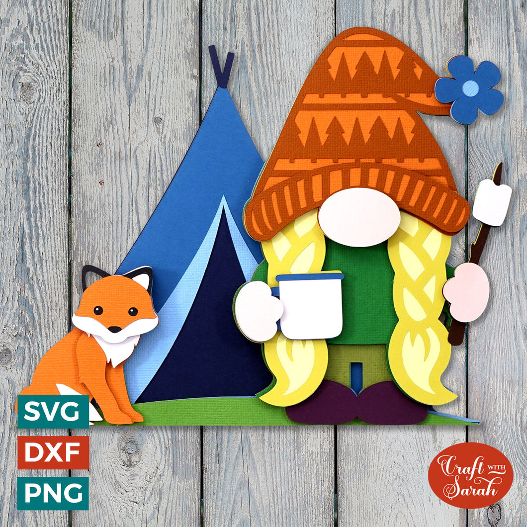 Camping Gnome SVG | Layered Female Outdoor Gonk Cut Files