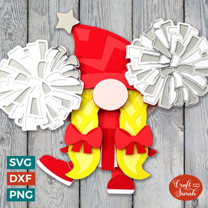 Cheerleading Gnome SVG | Layered Female Cheerleader Gonk Cut Files