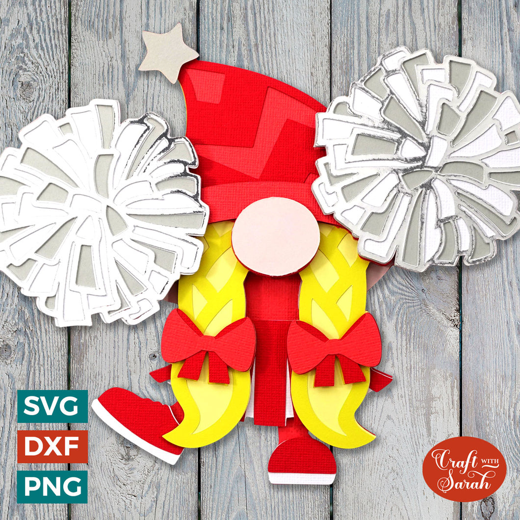 Cheerleading Gnome SVG | Layered Female Cheerleader Gonk Cut Files