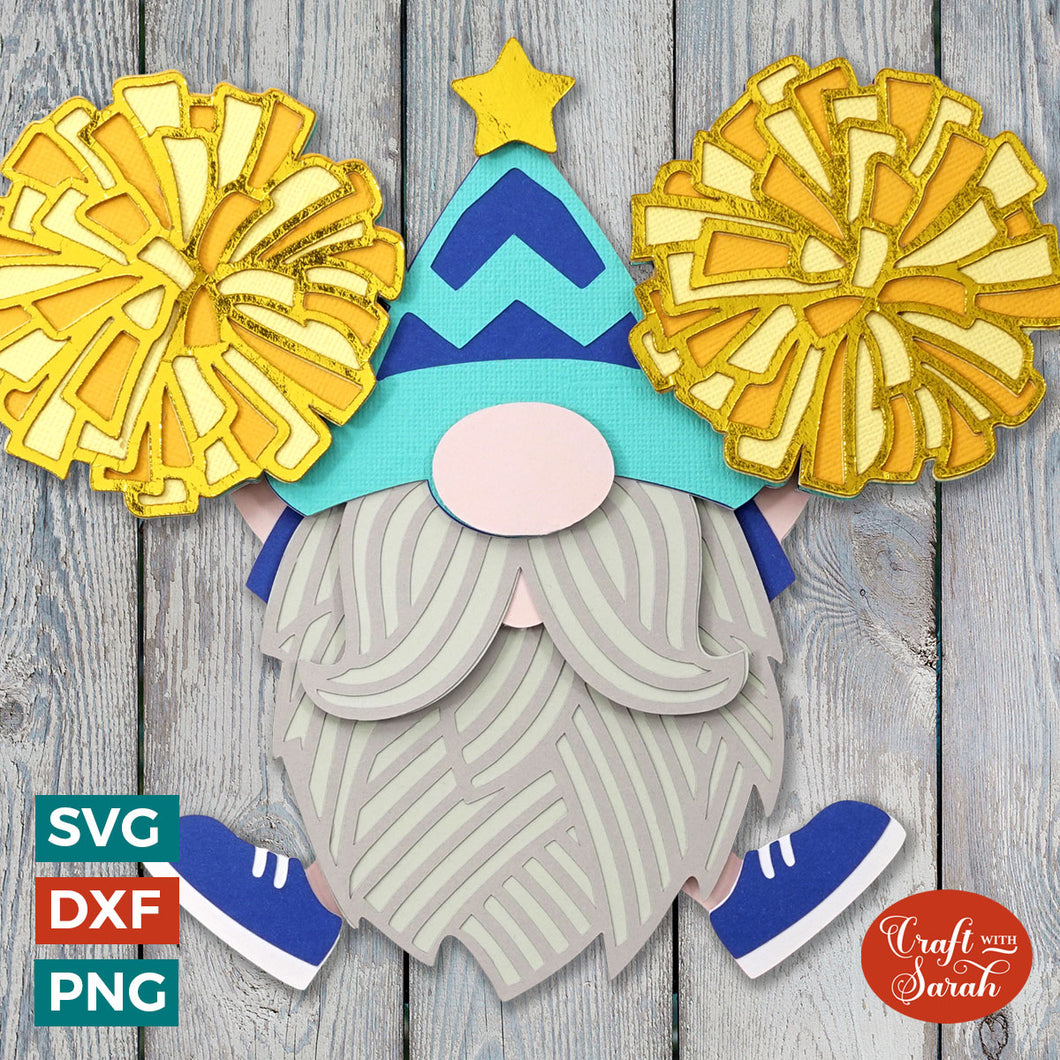 Cheerleading Gnome SVG | Layered Male Cheerleader Gonk Cut Files