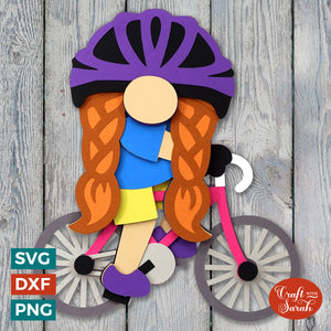 Cycling Gnome SVG | Layered Female Biking Gonk Cut Files