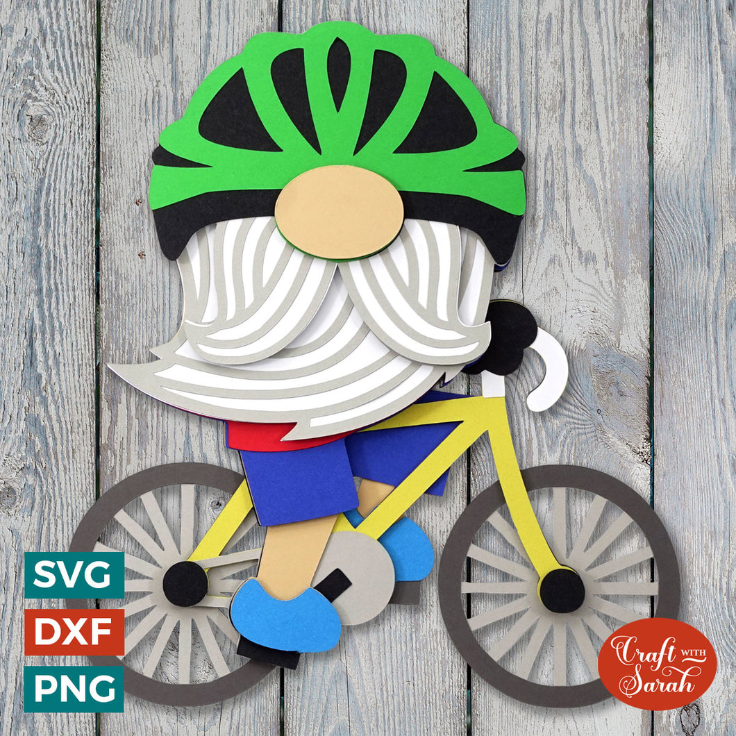 Cycling Gnome SVG | Layered Male Biking Gonk Cut Files