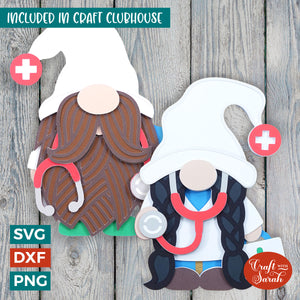 Doctor Gnomes Pair SVG | Layered Doctor Medical Gnomes Cutting Files