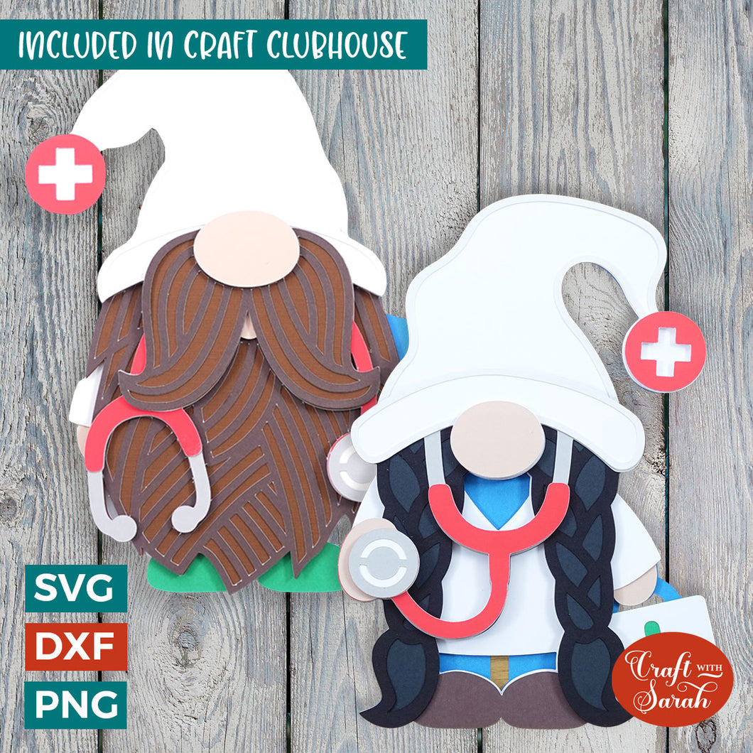 Doctor Gnomes Pair SVG | Layered Doctor Medical Gnomes Cutting Files