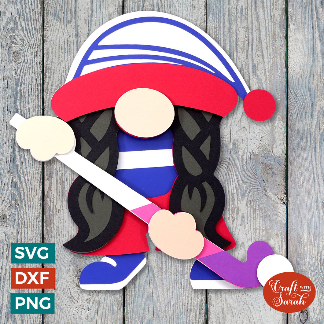Field Hockey Gnome SVG | Layered Female Hockey Player Gonk Cut Files
