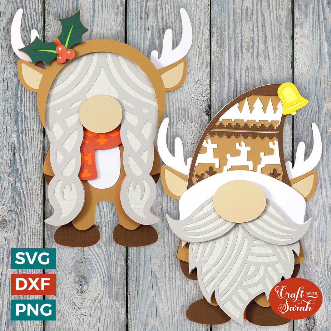 Reindeer Gnome SVGs  | Festive Male & Female Gonk Cutting Files