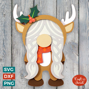 Reindeer Gnome SVG | Female Festive Gonk Cutting File