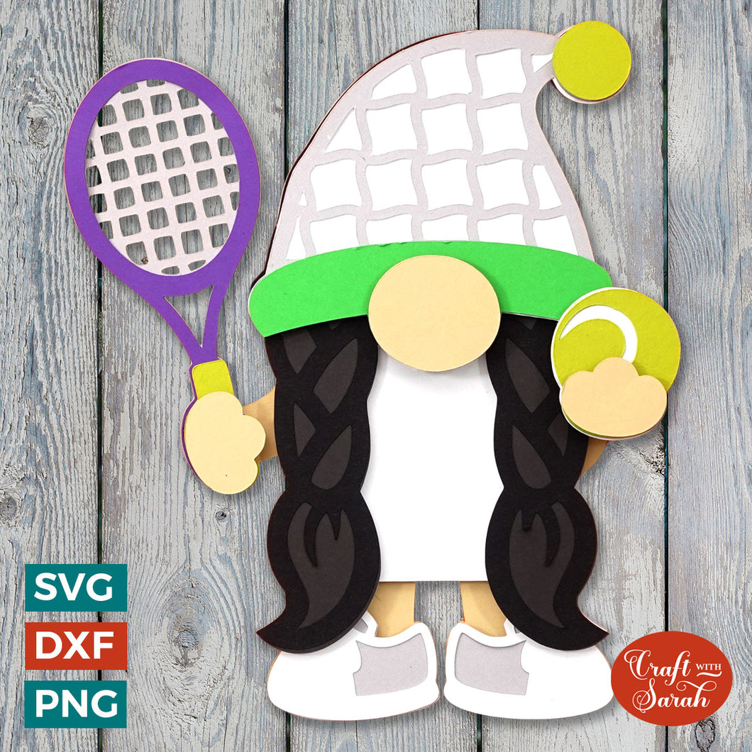Tennis Gnome SVG | Layered Female Tennis Player Gonk Cut Files