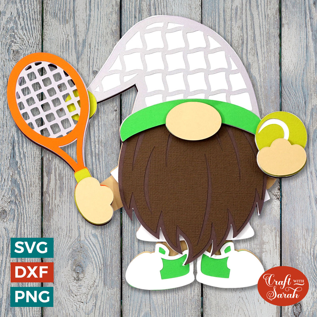 Tennis Gnome SVG | Layered Male Tennis Player Gonk Cut Files