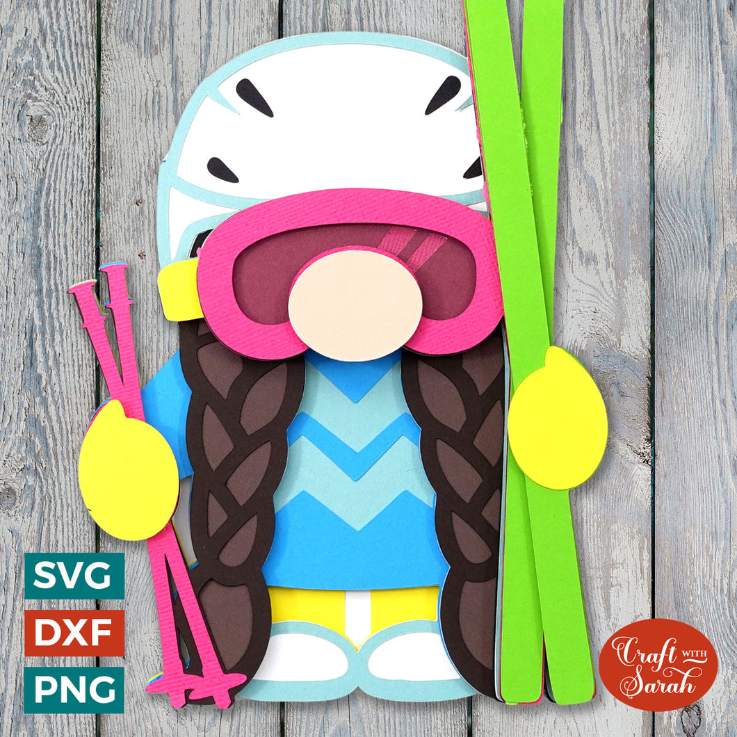 Winter Sports Gnome SVG | Layered Female Snow Sport Gonk Cut Files