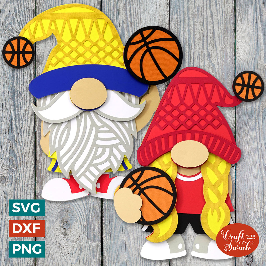 Pair of Basketball Gnome SVGs | Layered Sports Gonk Cut Files