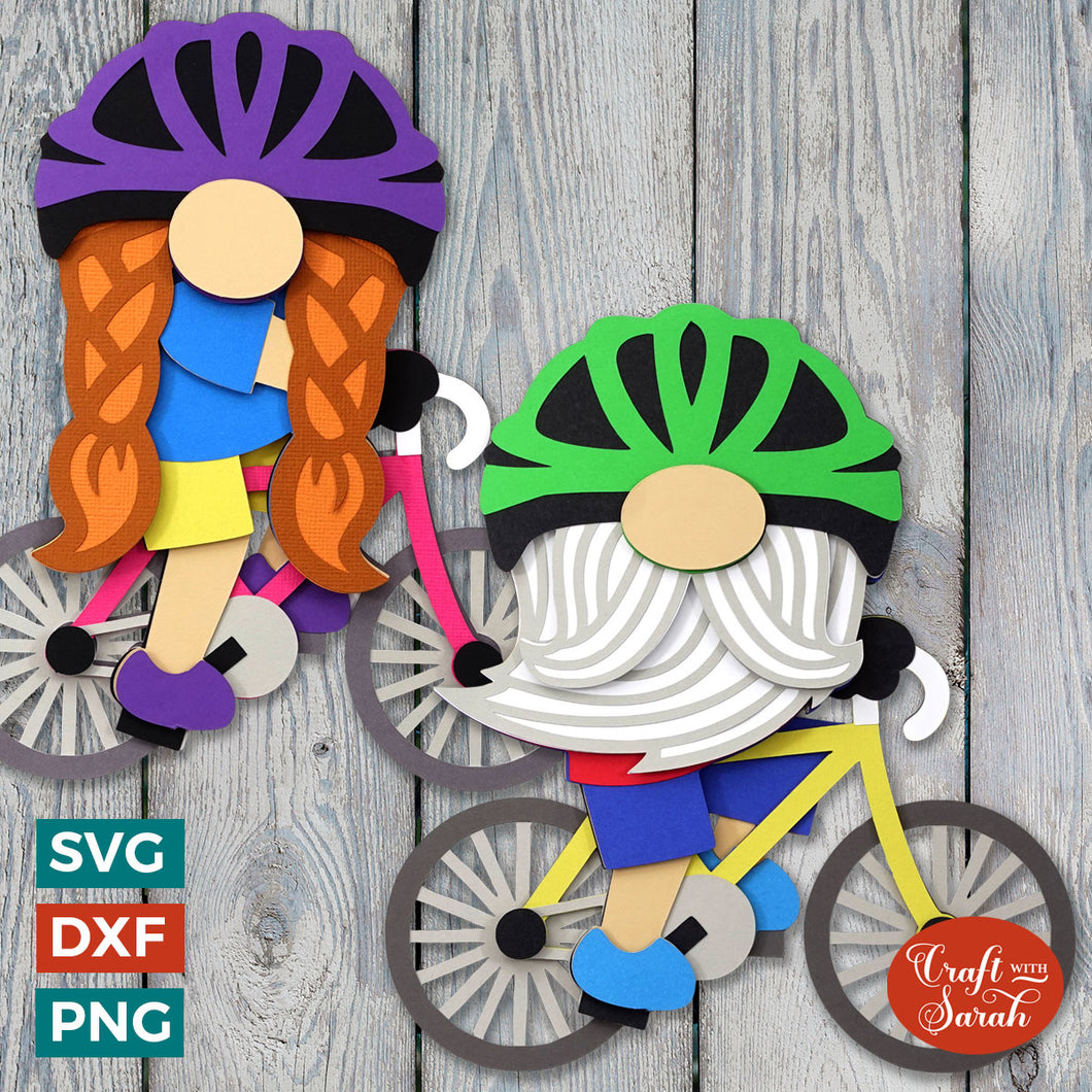 Cycling Gnome SVGs | Layered Male & Female Bike Gonk Cut Files
