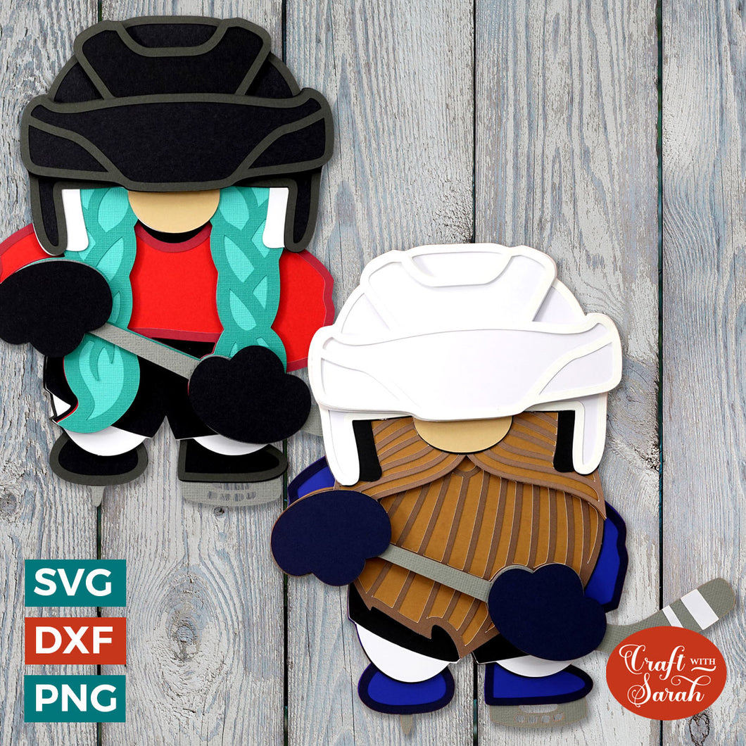 Ice Hockey Gnome SVGs | Layered Ice Hockey Player Gonk Cut Files