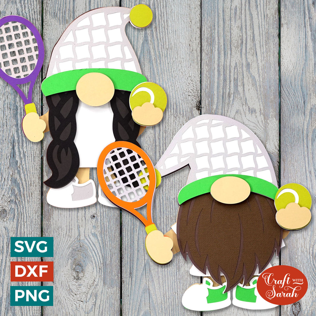 Tennis Gnome SVGs | Layered Male & Female Sport Gonk Cut Files