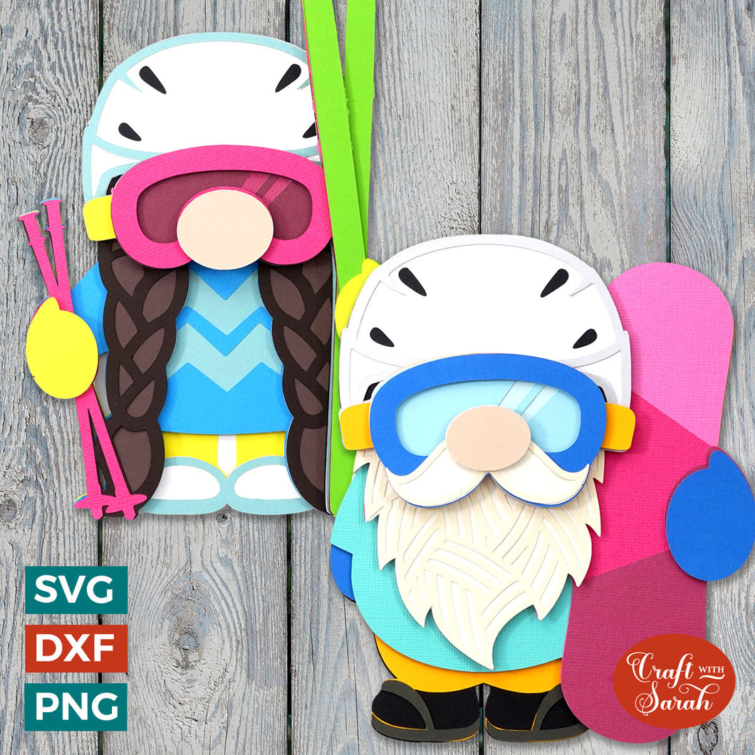 Winter Sports Gnome SVGs | Layered Male & Female Snow Sport Gonk Cut Files
