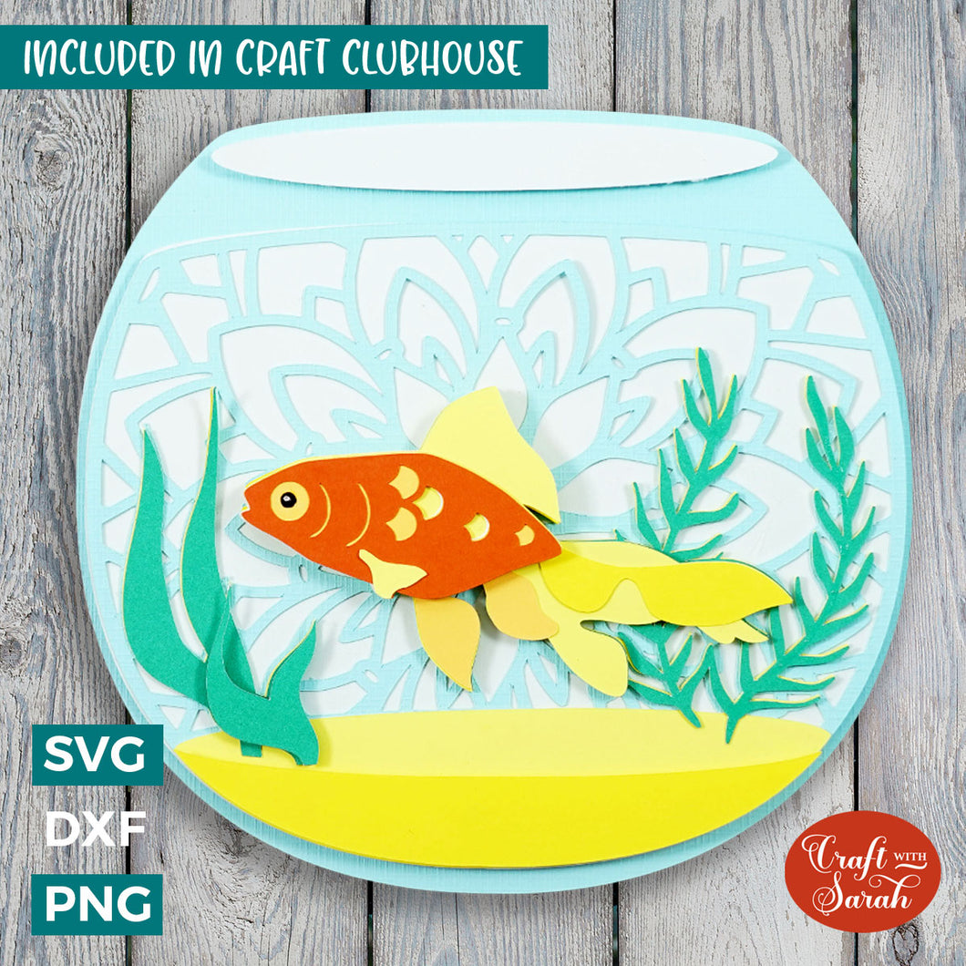 Goldfish In Bowl SVG | 3D Layered Goldfish In Tank Cutting File