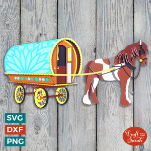 Gypsy Horse and Cart SVG | 3D Layered Gypsy Horse and Carriage Cutting File