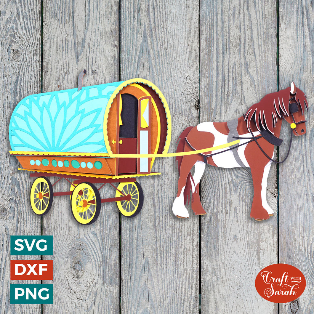 Gypsy Horse and Cart SVG | 3D Layered Gypsy Horse and Carriage Cutting File