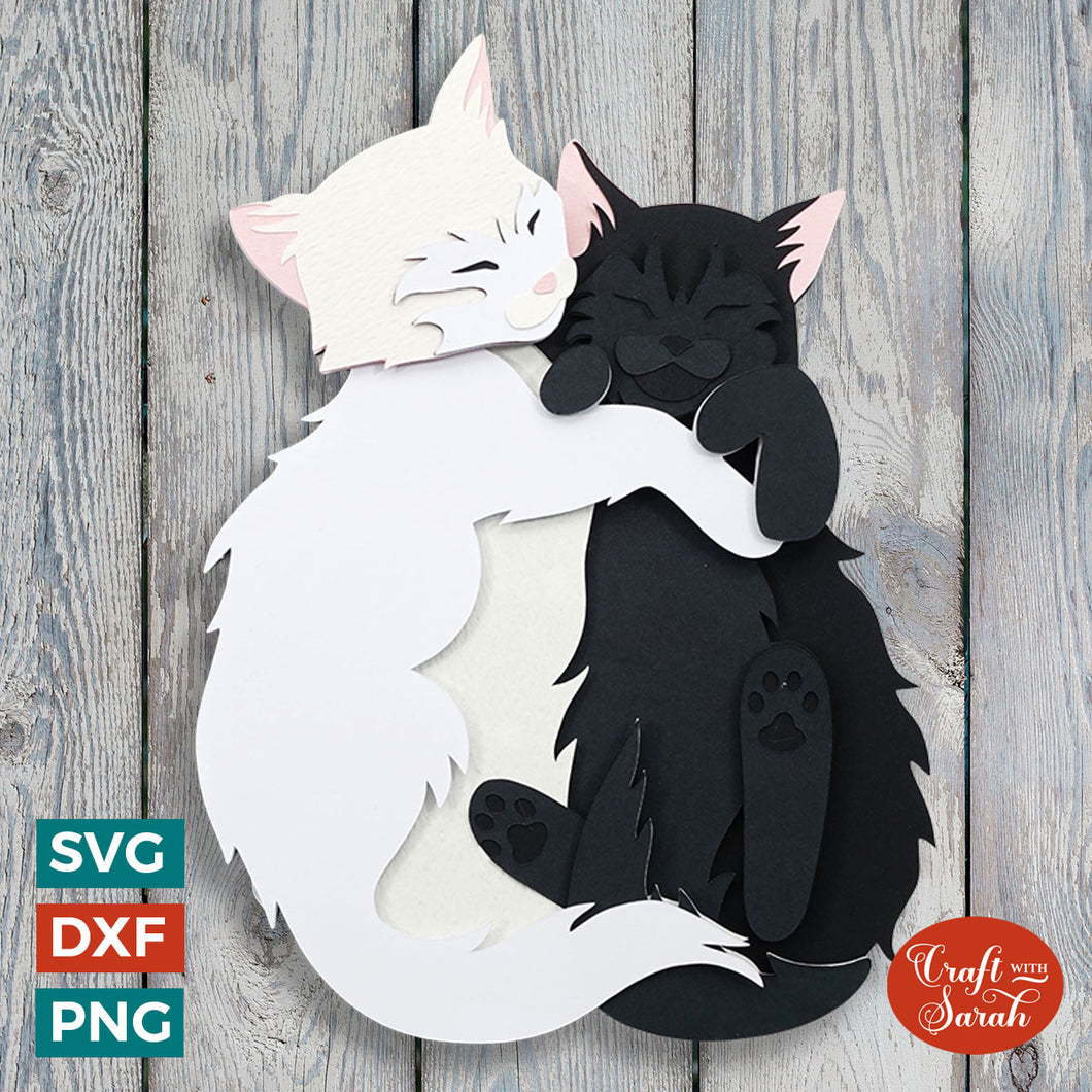 Kittens Cuddling SVG | 3D Layered Black and White Kittens Cutting File