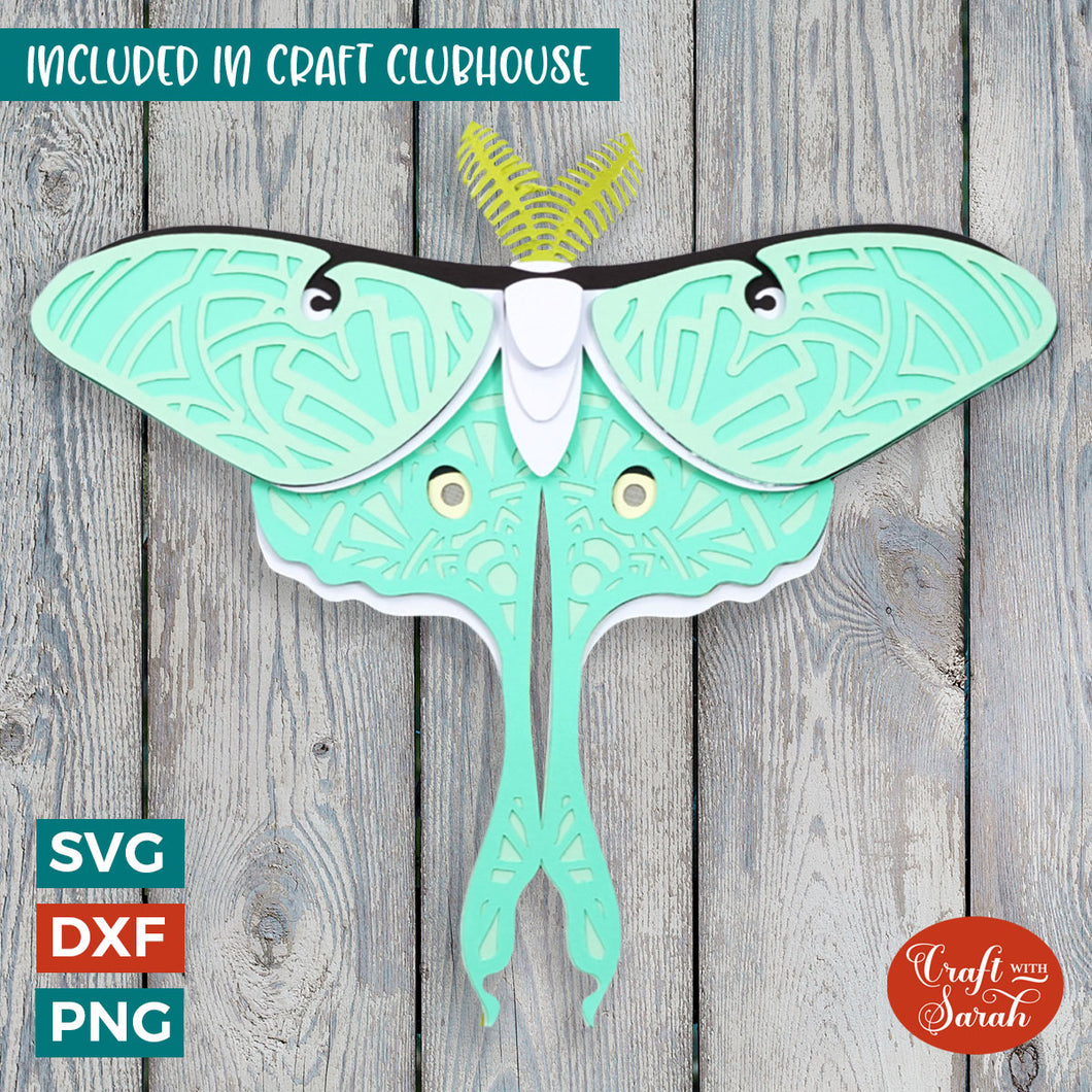 Lunar Moth SVG | 3D Layered Lunar Moth Insect Cutting File