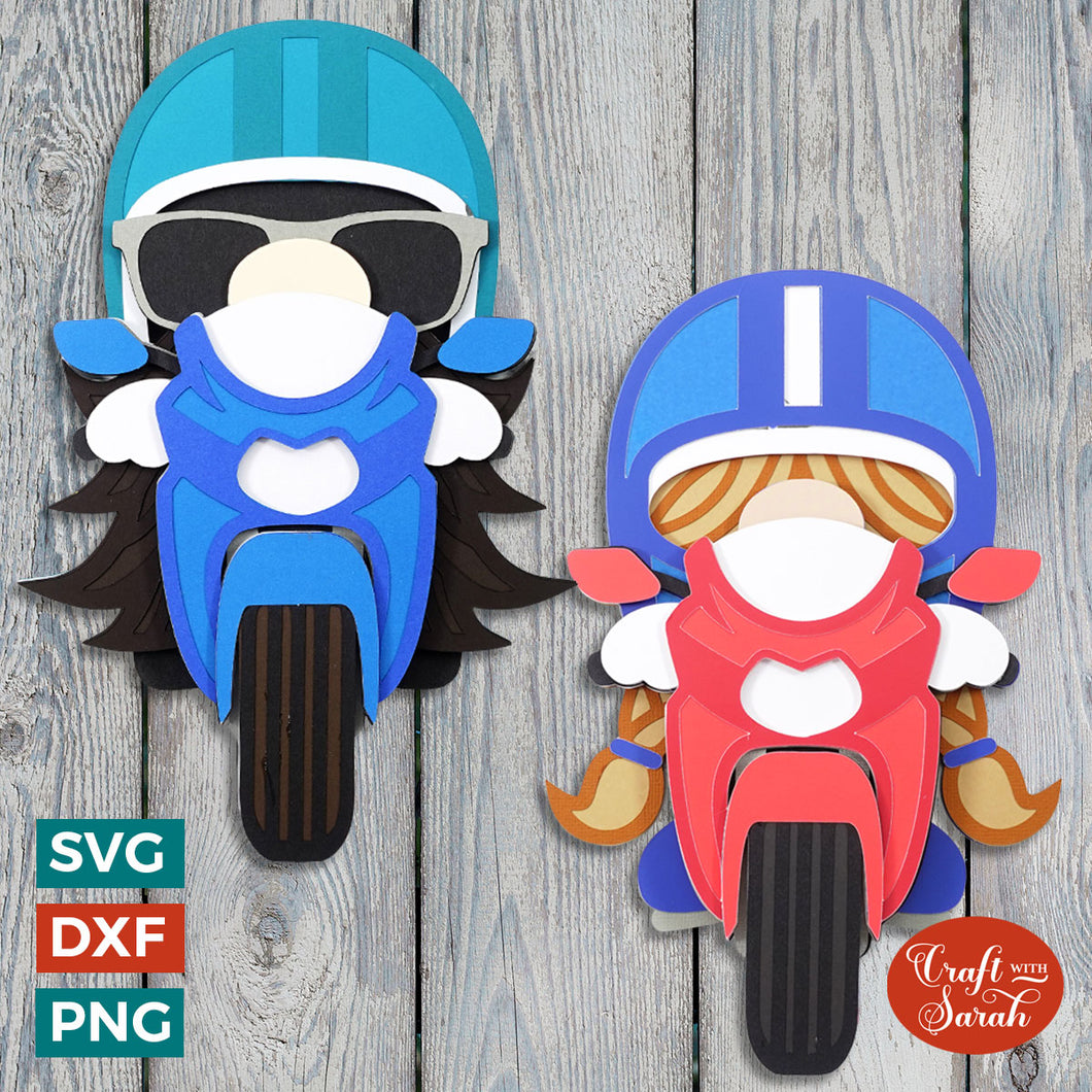 Sports Motorbike Pair | Layered Sports Motorbike Rider Gnome SVGs
