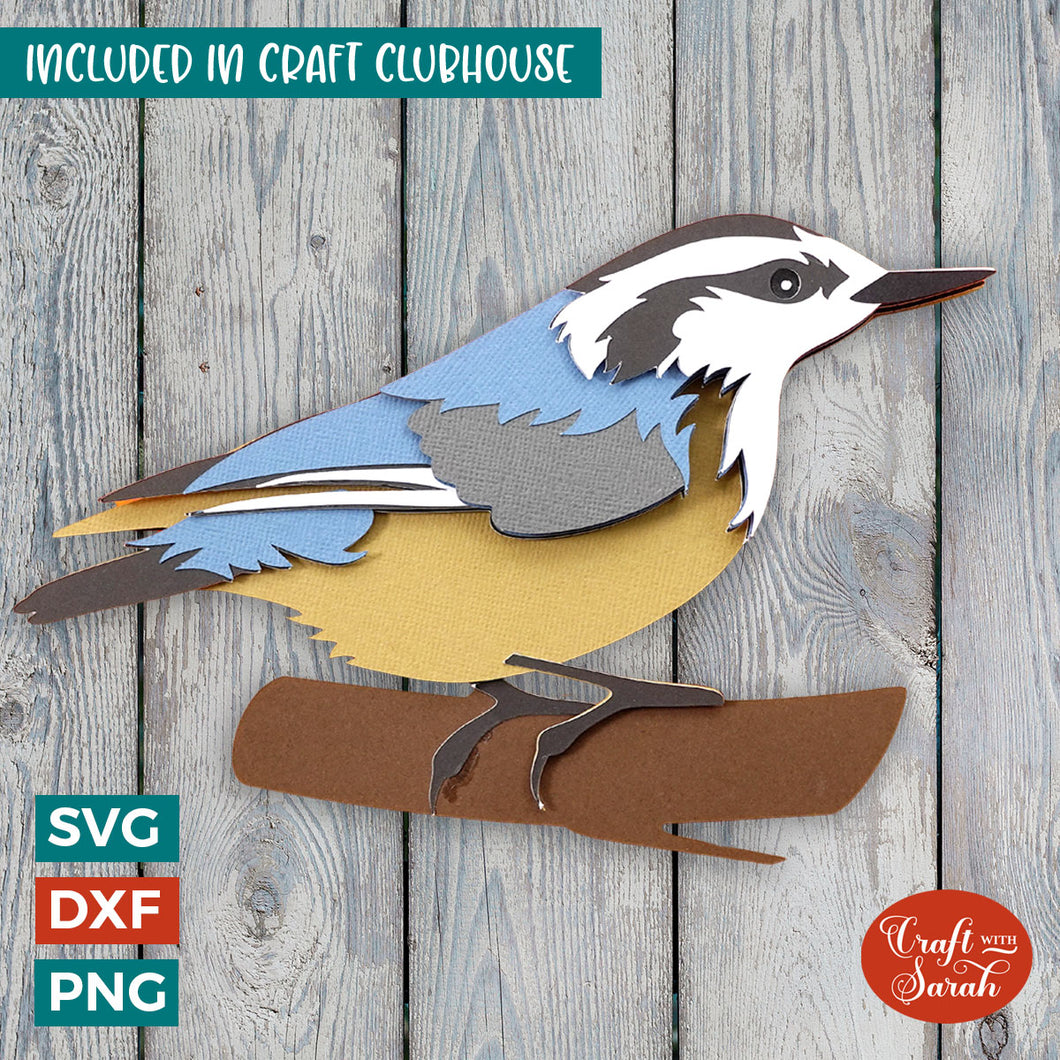 Nuthatch Bird SVG | Layered Nuthatch Bird Cutting File