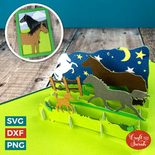 Load image into Gallery viewer, Horses Popout Card SVG | Layered Equestrian Greetings Card Cut Files
