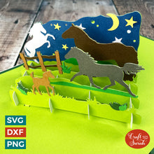 Load image into Gallery viewer, Horses Popout Card SVG | Layered Equestrian Greetings Card Cut Files

