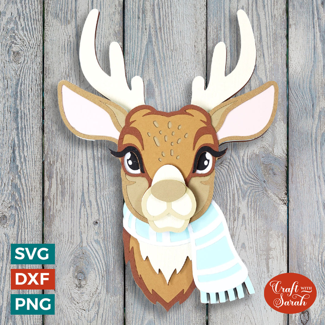 Reindeer Head SVG | 3D Christmas Reindeer Cutting File
