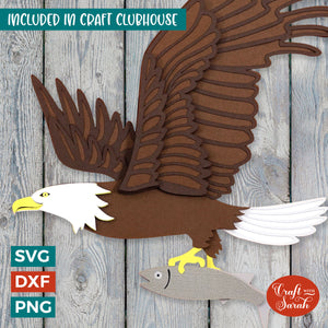 Eagle with Fish SVG | Layered Bird of Prey Cut Files