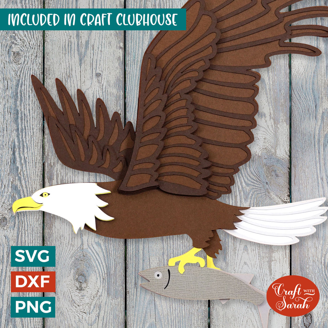 Eagle with Fish SVG | Layered Bird of Prey Cut Files