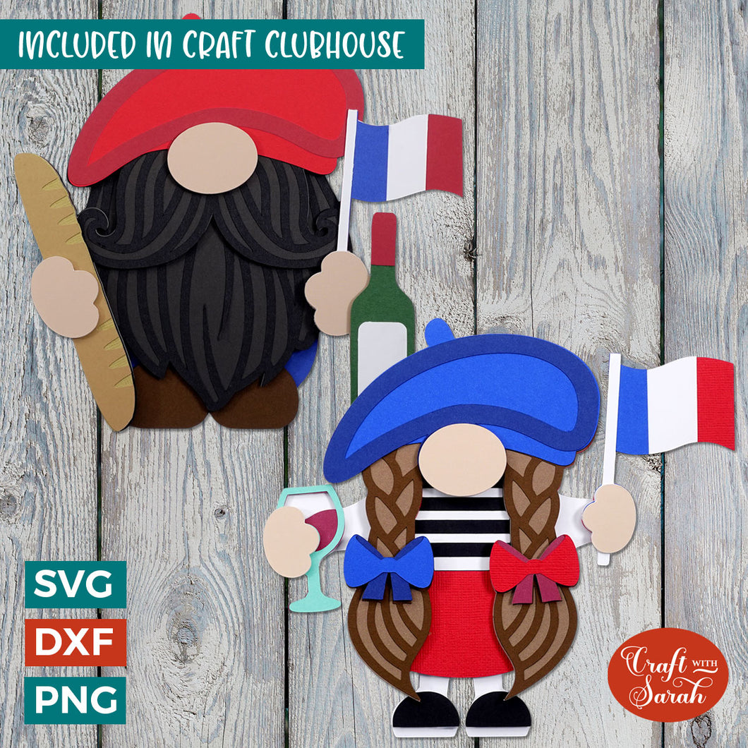 Pair of French Gnome SVGs | Layered Male & Female Patriotic Gonk Cut Files
